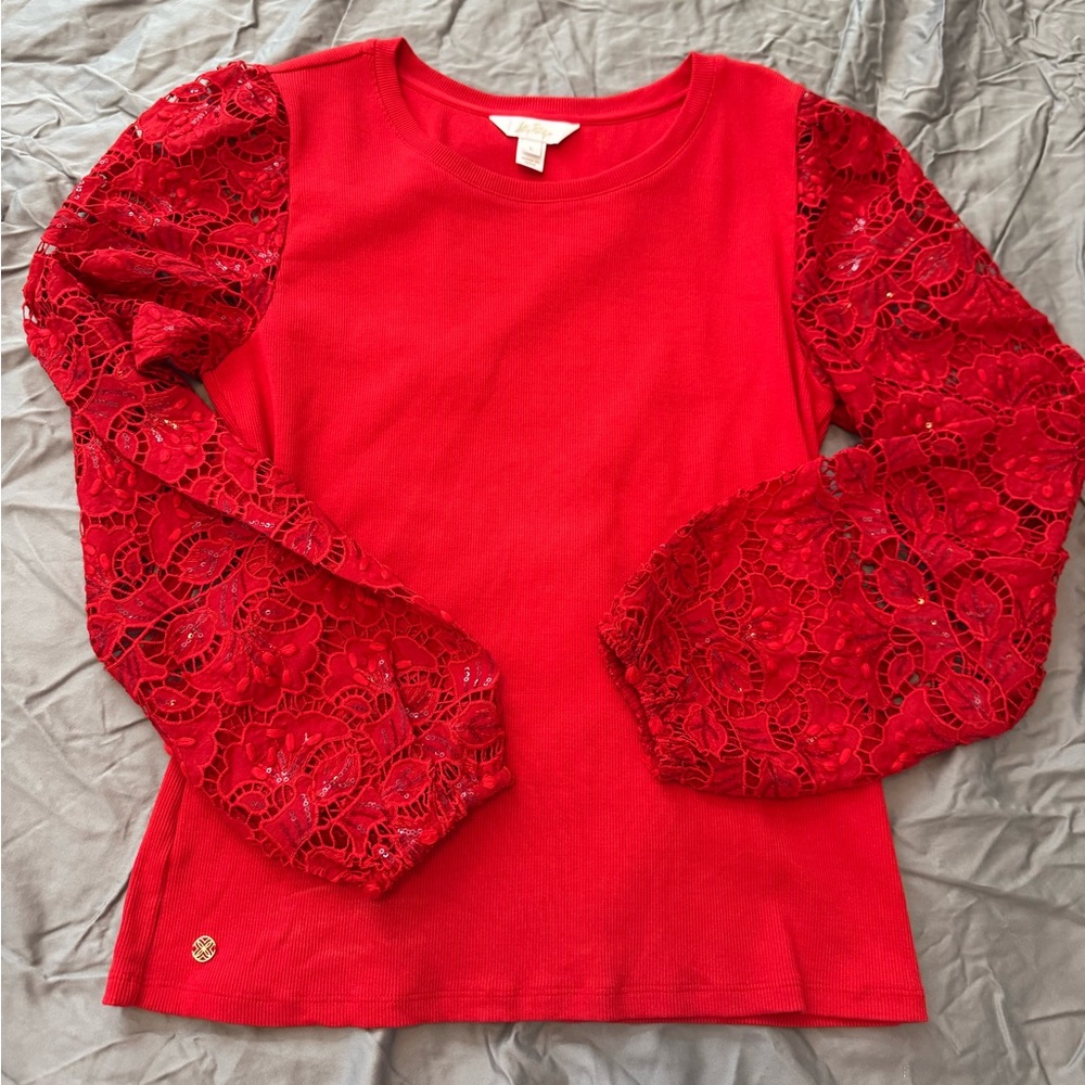 Lilly Pulitzer Red Long Sleeve Blouse Size L